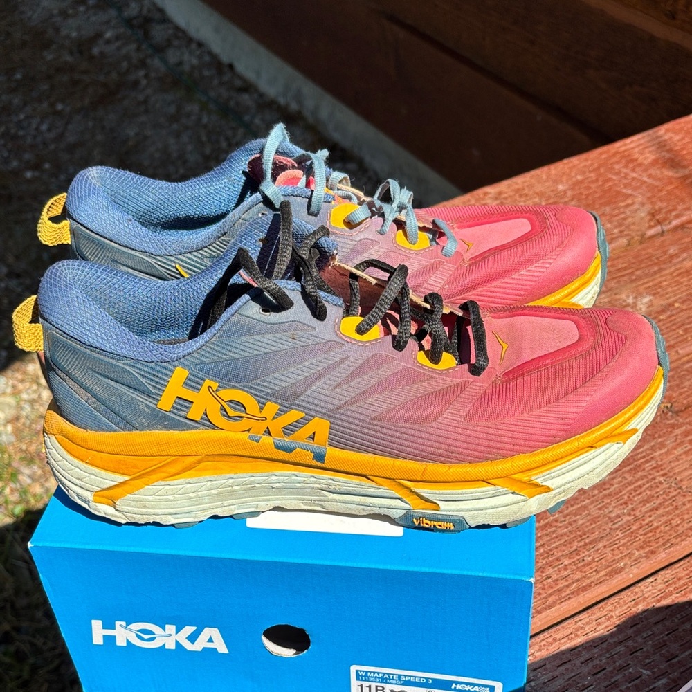 Hoka Women’s Mafate Speed 3 Trail Running Shoe Moroccan Blue and Saffron